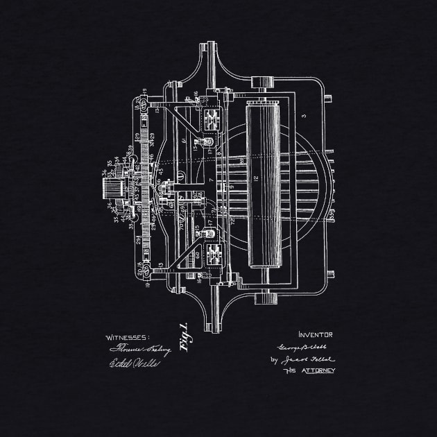 Typewriter Vintage Patent Hand Drawing by TheYoungDesigns